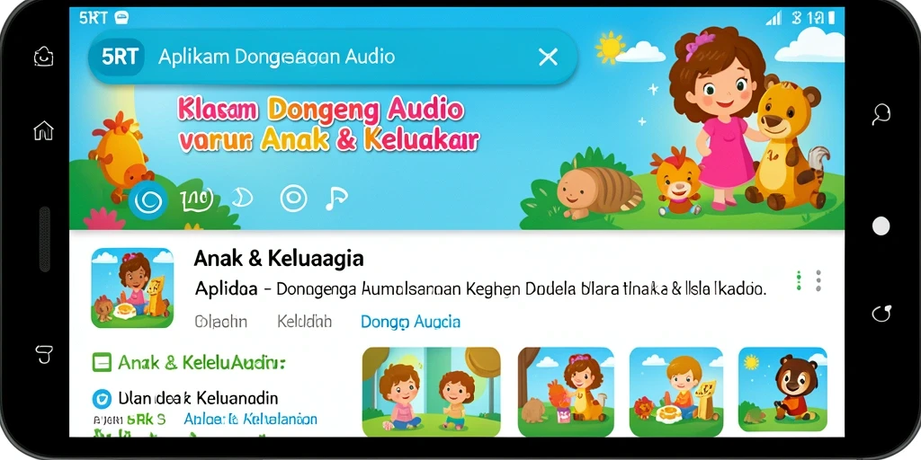 Tampilan antarmuka aplikasi 5RT dengan pilihan cerita Dongeng Audio.