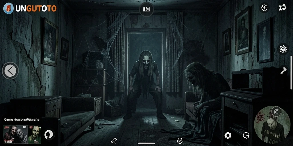 Antarmuka yang menegangkan dari game Horor Rumah UNGUTOTO.